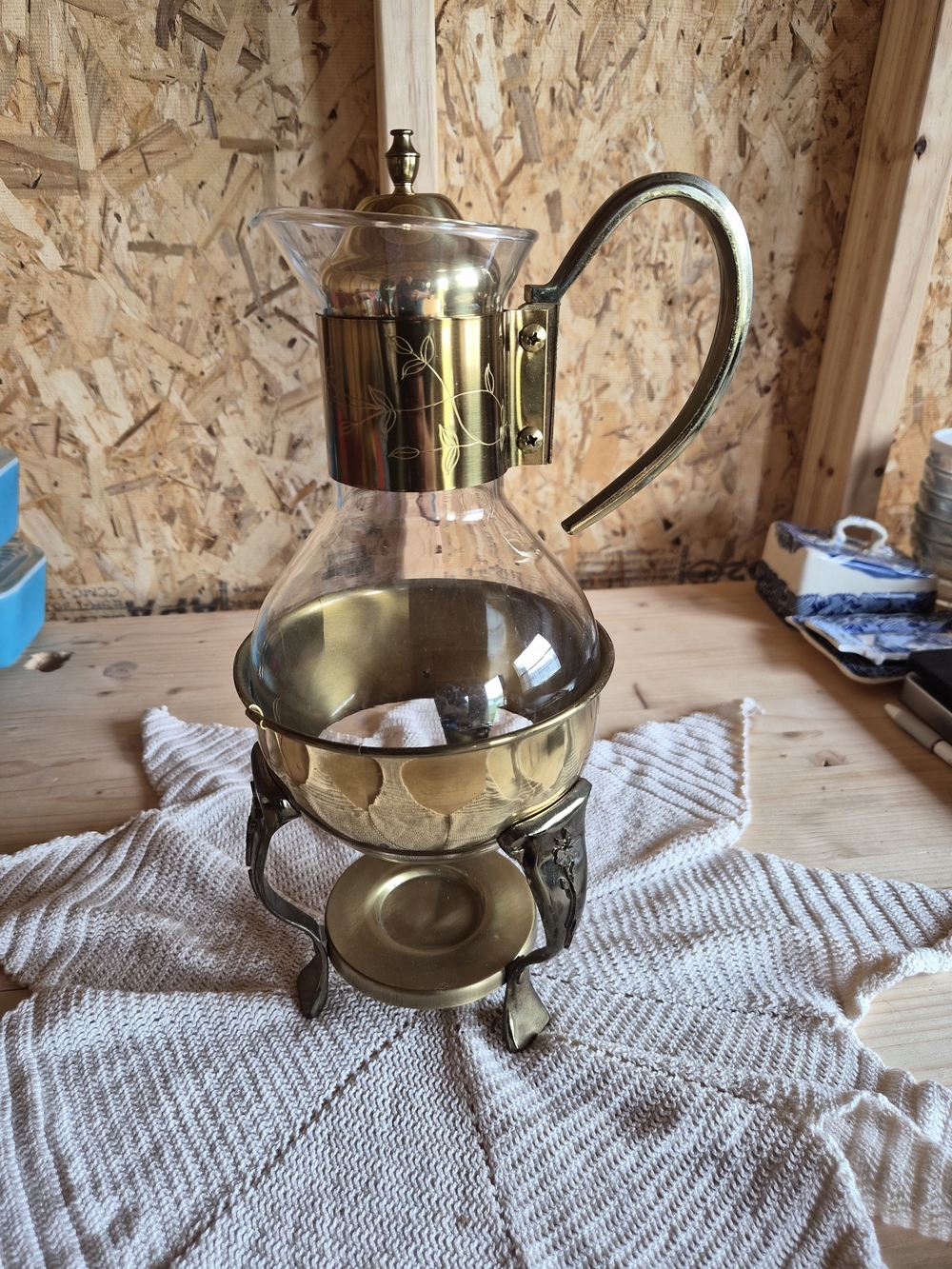 Princess House Copper & Glass Coffee Carafe w/ Warming Stand Vintage